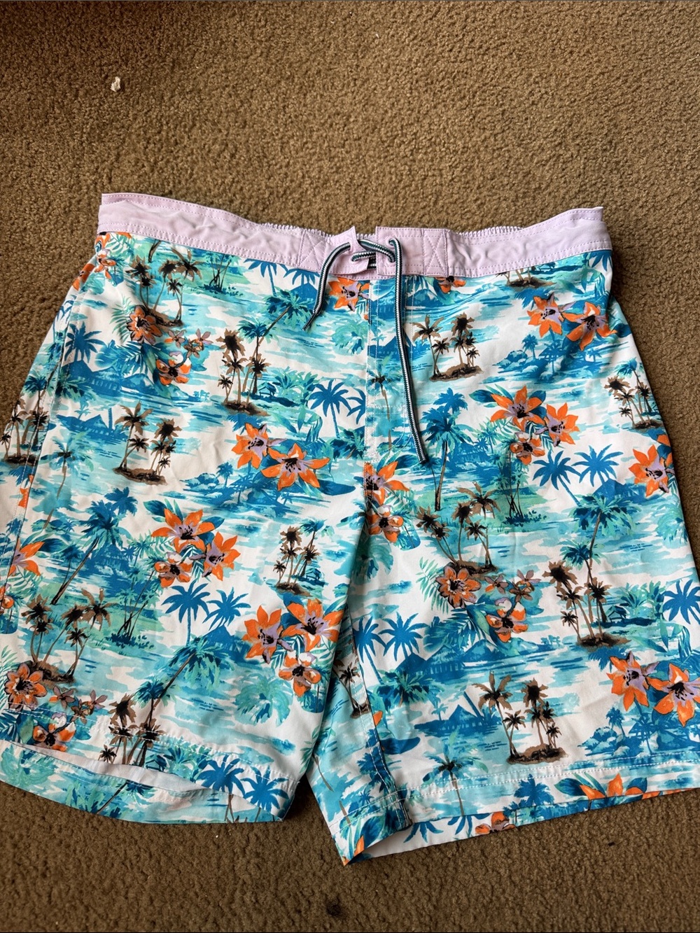 George Men's Tropical Floral Swim Shorts - Aqua, Orange & Pink